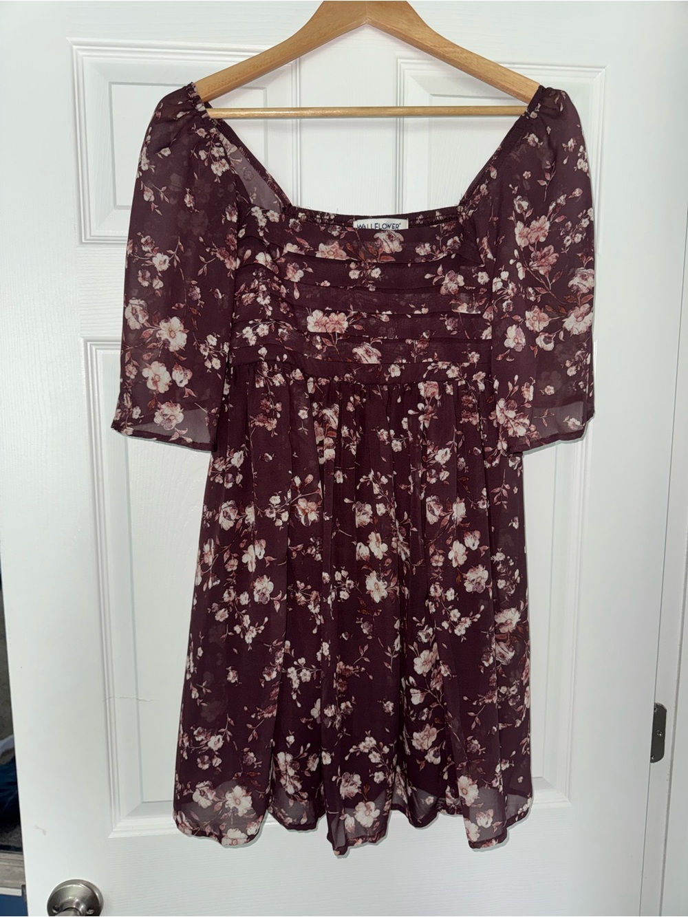 Wallflower Wine Floral Square-Neck Mini Dress